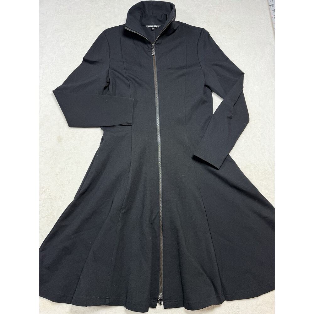 Samuel Dong Zip-Front Ponte Knit Fit & Flare Dress Black Sz Med Cocktail Wedding